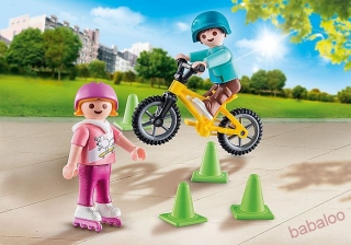 PLAYMOBIL 70061 - Deti s kolieskovými korčuľami a bicyklom